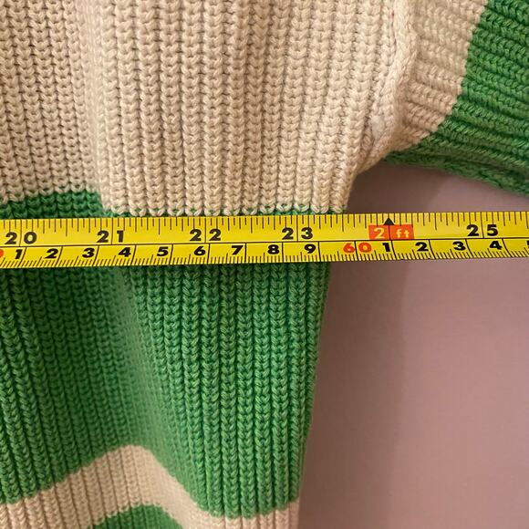 NWOT Aerie Green White Stripe Quarter Zip Pullover Sweater Cotton Women Small - Picture 8 of 10